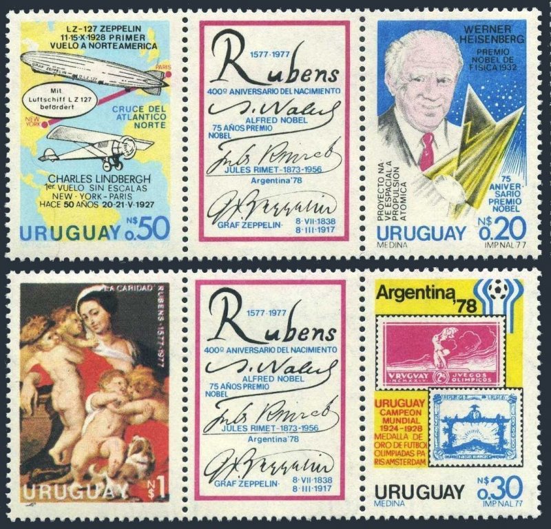 Uruguay 978-982a,C426 sheet,MNH. Nobel Prizes; Argentina-1978, Aviation, Rubens.
