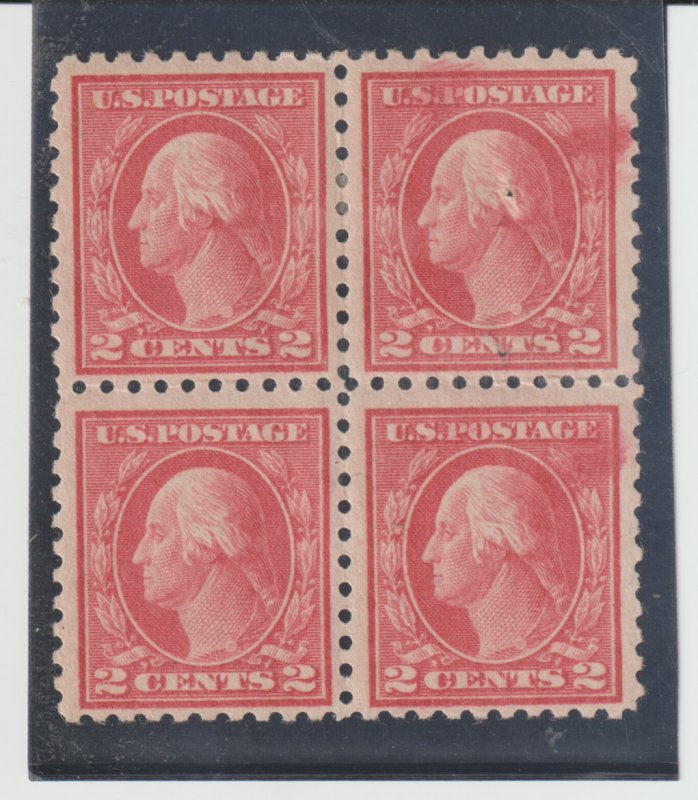 US Scott #463 Blk.of 4 Printing Smear on 2 stamps 2 MNH 2 H stapel hole right St