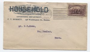 1894 Boston MA 2ct columbian ad cover The Household (magazine) [y8941]