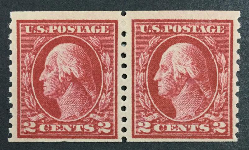 US #444 COIL PAIR MINT OG H $105 LOT #824