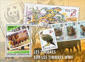 C A R - 2023 - WWF, Stamps on Stamps - Perf Souv Sheet  - Mint Never Hinged