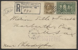 1927 Registered Cover Hall's Lake (Haliburton) ONT to USA