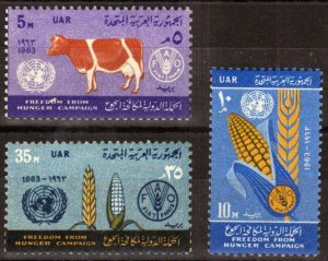 ZAYIX - 1963 Egypt 582-584 MNH Freedom from Hunger Agriculture Cows 020123-S33