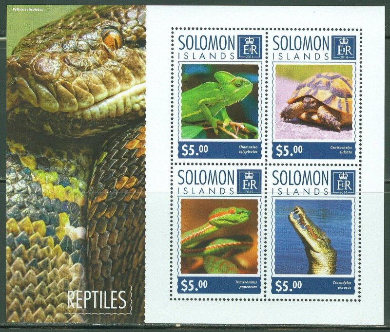 SOLOMON ISLANDS  2014  REPTILES TURTLE CROCODILE SNAKE LIZARD  SHEET  MINT NH