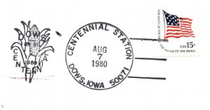 US SPECIAL PICTORIAL POSTMARK COVER CITY OF DOWS IOWA CENTENNIAL YEAR 1980