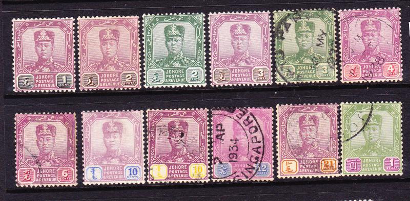 JOHORE  1922-41  SULTAN SIR IBRAHIM  PART SET M&U      