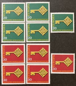 Germany 1968 #983-4, Europa, Wholesale Lot of 5, MNH, CV $2.50