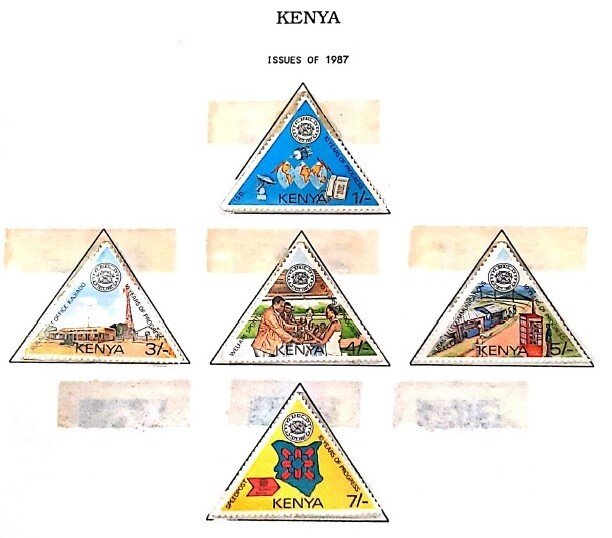 A) 1987, KENYA, TRIANGLE, 10TH ANNIVERSARY OF THE NATIONAL COMPANY OF POST AND T