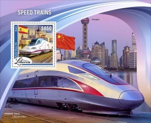 Liberia - 2022 Speed Trains on Stamps - Stamp Souvenir Sheet - LIB220116b1