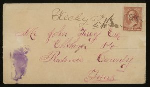 1885 Wesley Arkansas  MANUSCRIPT CANCEL to Texas