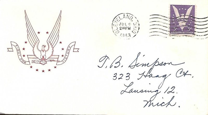 WW Two Patriotic Cover Fight for Victory PM Cleveland OH July 6 1943