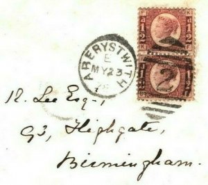 GB WALES Cover *Brighton House Aberystwyth* DUPLEX *2* ½d Plate 13 1878 89.6 