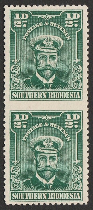 SOUTHERN RHODESIA 1924 KGV Admiral ½d pair, error IMPERF BETWEEN. Very rare.