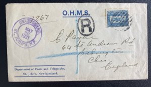 1931 St Johns Newfoundland First Nonstop Transatlantic Cover to England #156