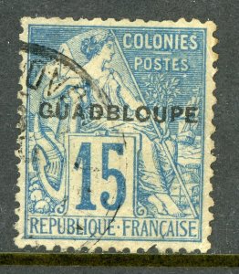 Guadeloupe 1891 French Colony 15¢ Blue ERROR GUADBLOUPE SG #26f VFU D922