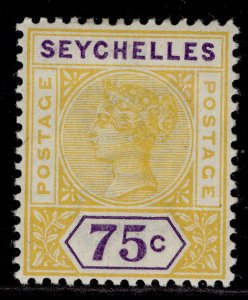 SEYCHELLES QV SG33, 75c yellow & violet, M MINT. Cat £55.