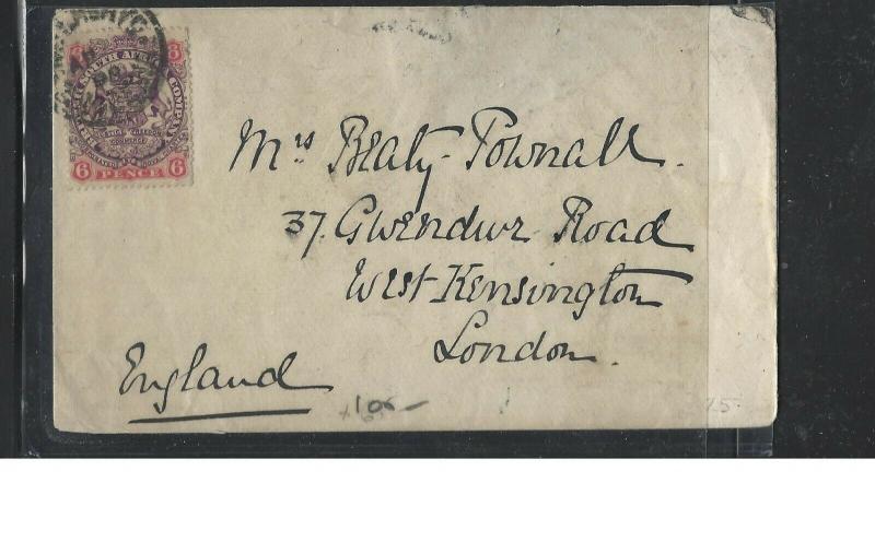 RHODESIA  (P1703B)  1898 ARMS 6D COVER TO ENGLAND