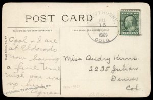 USA 1909 Hawthorne Colorado DPO Helbock R1 Cover 92918