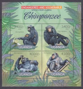 2012 Uganda 2995-2998KL Fauna - Monkeys 13,00 €