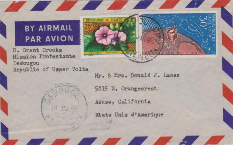 Upper Volta 25F Flowers and 30F Space Communications 1966 Dedougou, Haute Vol...