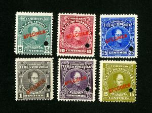 Venezuela Stamps VF OG NH Specimen Set of 6