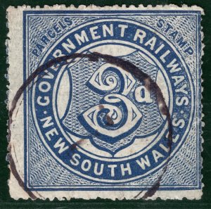 Australia States NSW GOVERNMENT RAILWAY Parcel Stamp 3d Used {samwells}PIW49
