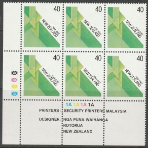 New Zealand 1987 40c Visual Arts - Fibre Plate Block UHM
