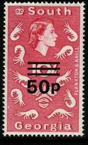 SOUTH GEORGIA SG31 1971 50p on 10/= MAGENTA MNH