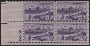 SC#994 3¢ Kansas City Centennial Plate Block: LL #24205 (1950) MNH