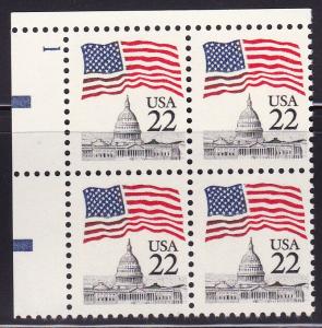 United States 1985 Flag Over Capitol Dome Plate Number Block of Four VF/NH(**)