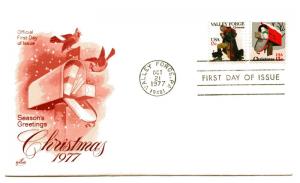 1729-30 Christmas 1977 Valley Forge + Mailbox, Artcraft (red) cmbo FDC