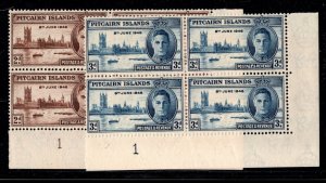 ES-15079 PITCAIRN ISLANDS Scott# 9-10 Mint NH KGVI 1946 Plate Block of 4 #1