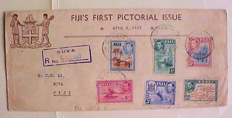FIJI FDC 1938 APRIL 5 SUVA REGISTERED