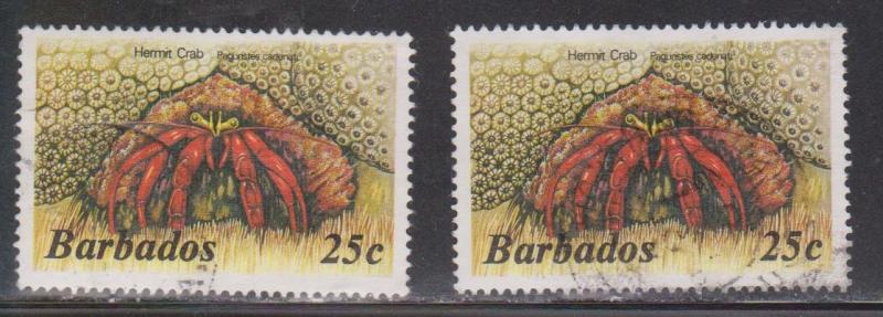 BARBADOS Scott # 646, 646a Used - Marine Life - Hermit Crab