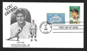 UNITED STATES FDC 25¢ Lou Gehrig COMBO 1989 D&S