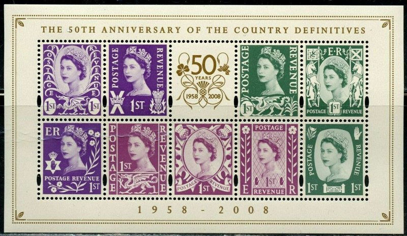 Great Britain 2008 - 50th ANN OF COUNTRY DEFINITIVES MNH S/Sheet # 2600