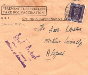 INDIA Official Cover Aligarh TUBERCULOSIS Slogan 1959{samwells-covers}MA632