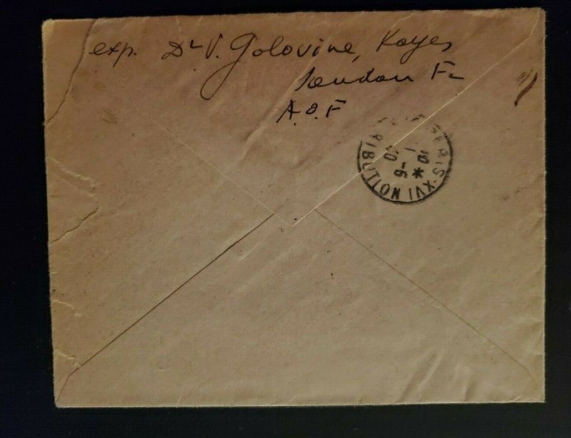 1938 Kayes French Sudan to Paris France Registered Cover