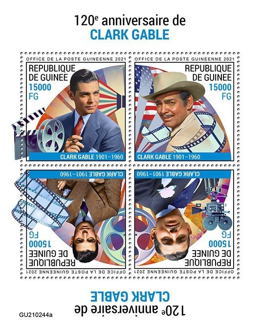 GUINEA - 2021 - Clark Gable - Perf 4v Sheet -Mint Never Hinged