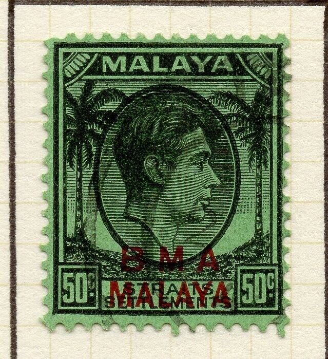 Malaya Straights Settlements 1945 Early Shade of Used 50c. BMA Optd 307964