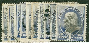 Scott 212 1887 1c Franklin Used Ten Copies Cat $25