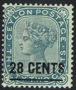 CEYLON 1885 QV 28 CENTS ON 32C 