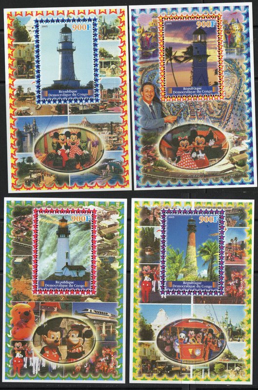 Thematic stamps CONGO 2005LIGHTHOUSES/DISNEY CAMEO 4 SHEETS used