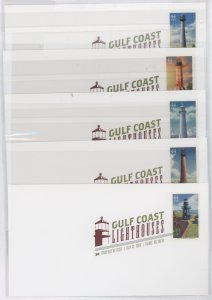 US 4409-4413 Gulf Coast Lighthouses. Each stamp on unaddressed first day of issue (5) covers. Complete set.