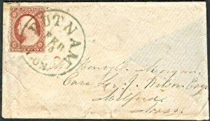 1850's Putnam, Conn, Feb 15, “Green” balloon type cancel on ladies cover