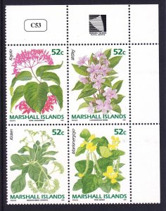 Marshall Islands 398b (395-98) 1991 Various Flowers Block of 4 Very Fine