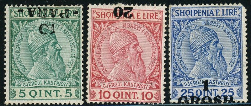 Albania #48-50 Skanderbeg Shifted Inverted Overprint Postage Europe 1914 MLH OG