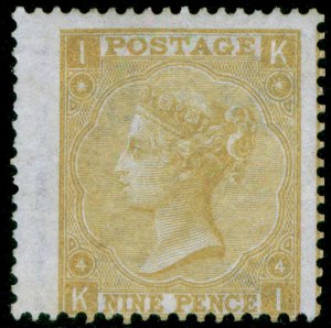 GB QV SG98, SCARCE 9d straw WMK EMBLEMS, LH MINT. Cat £4800. KI