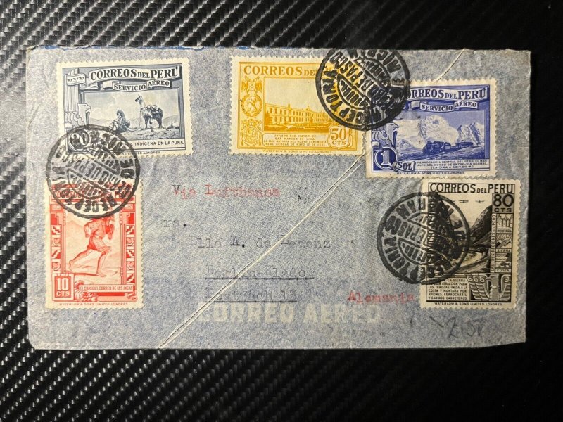 1937 Peru Airmail Cover Lima to Berlin Cladow Germany