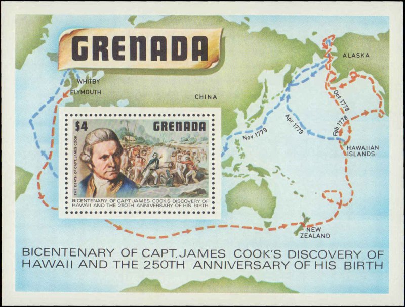 Grenada #899, Complete Set, Souvenir Sheet, 1978, Captain Cook, Never Hinged